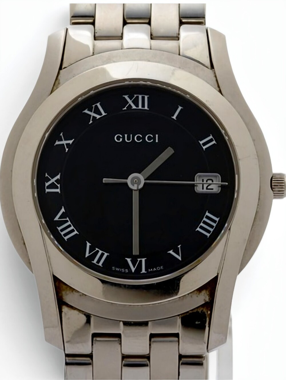 Gucci Silver Bracelet Watch with Black Roman Dial